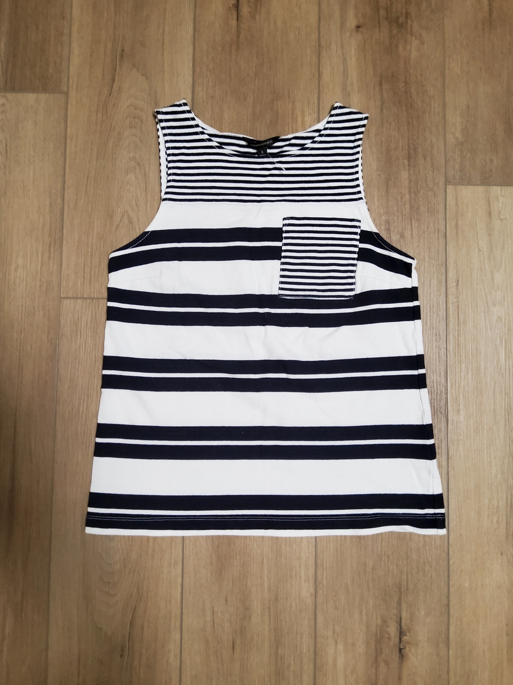 Banana Republic Black & White Striped Tank with Chest Pocket